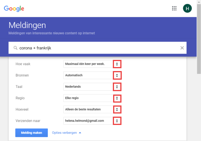 google alert instellen